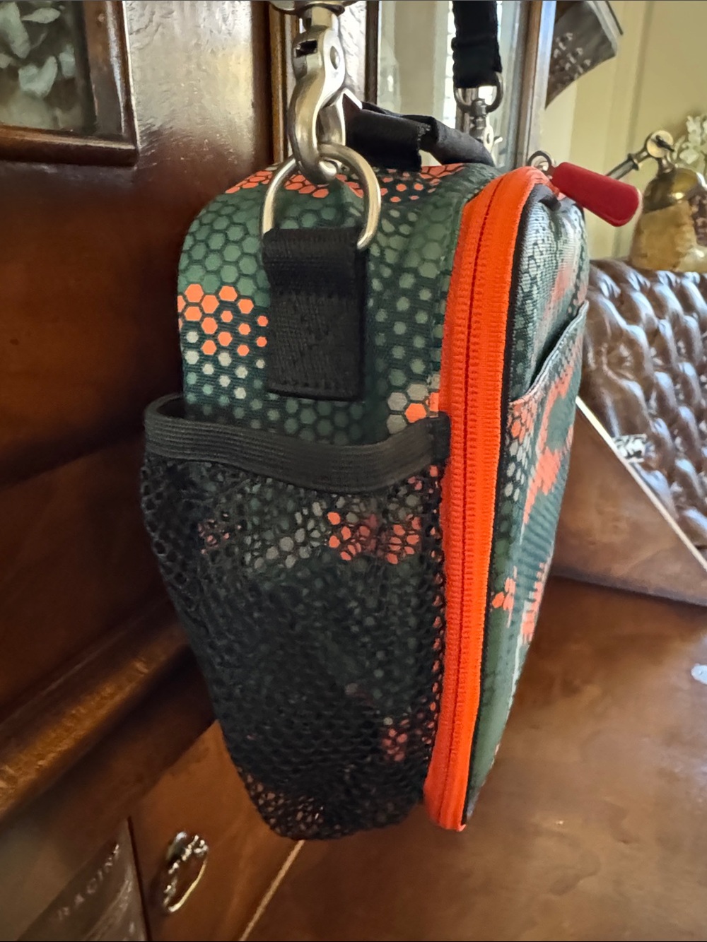 Pottery Barn Teen Green, Orange & Gray Hex Camo Kids Lunch Bag - Picture 3 of 5